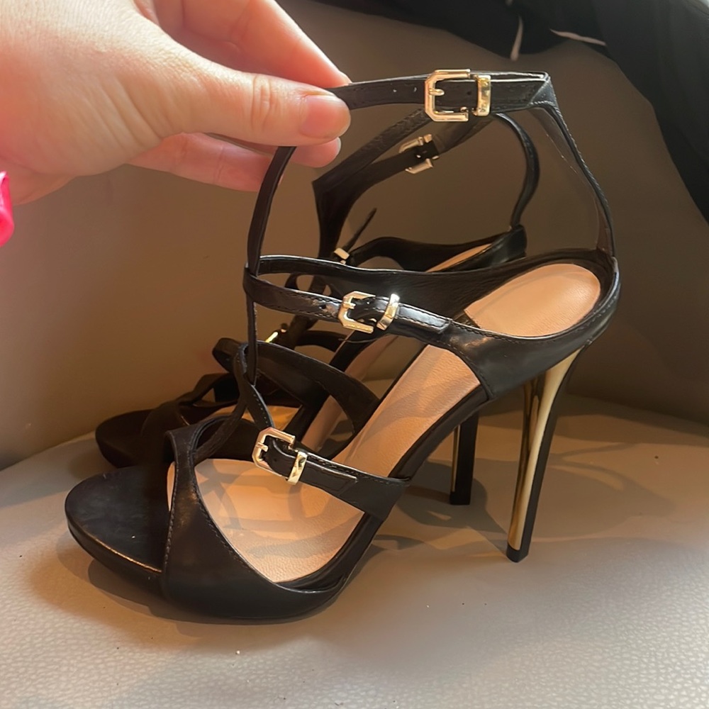 Marciano Black Strappy Open Toe Heel Sandals